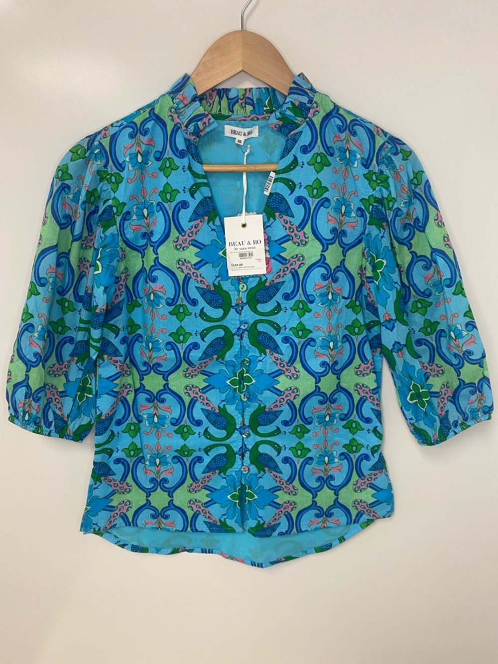 Beau & Ro Blue-Green Printed Button-Down Shirt